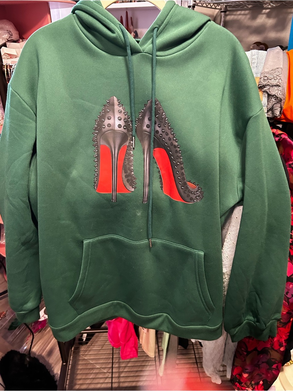 Source Unknown Green Hoodie with Red Heel Graphic - Women's Pullover
